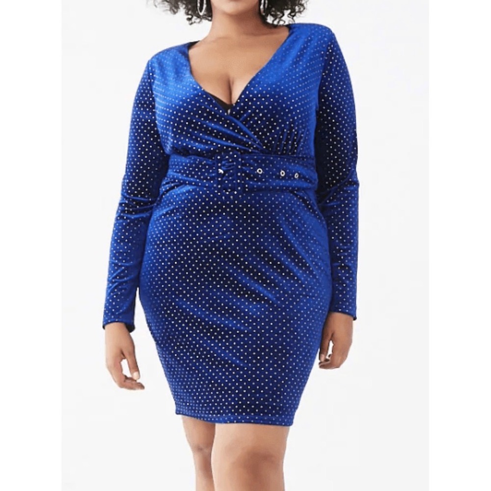 Royal Blue Velvet Silver Polka Dot Mini Dress 3X y2k whimsi goth party boho plus